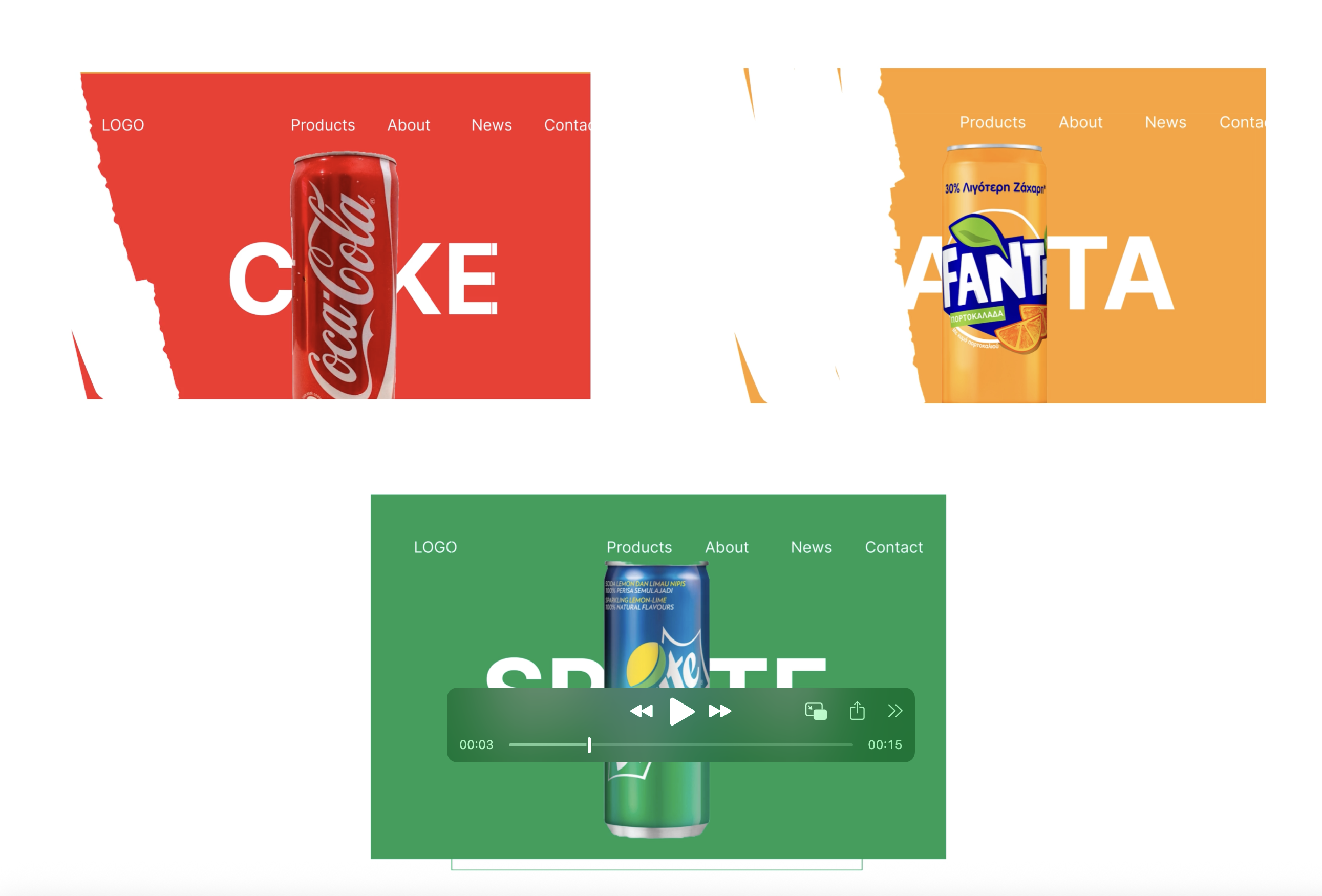 Beverage Landing Animations — Coke, Fanta, Sprite